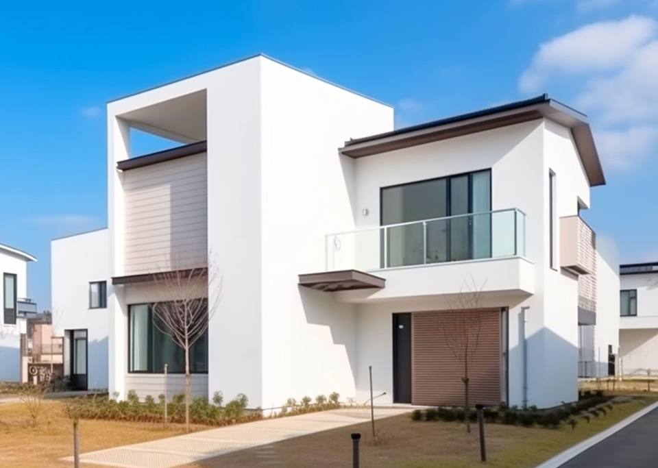 白い外壁のモダンな住宅外観