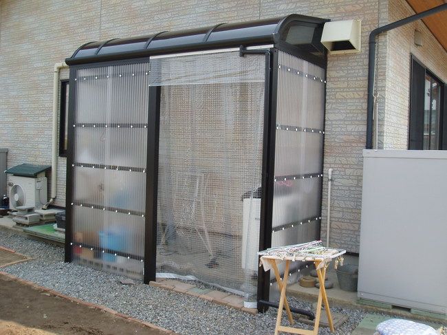 【山ノ内町】ストックヤード設置～屋外洗濯機の長持ち対策！風雨に負けない洗濯スペースの工夫～